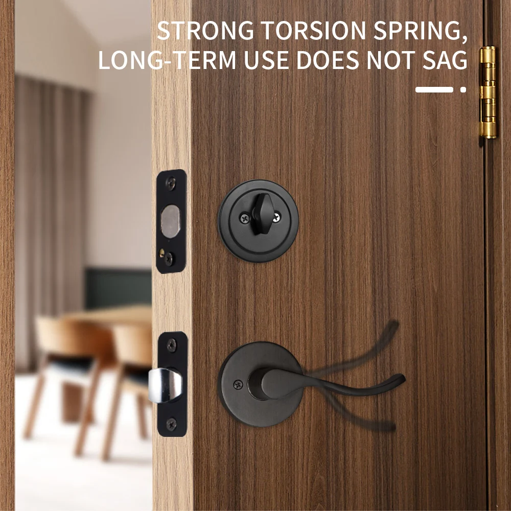 Front Door Entry Handle Set Lever Square Slim Iron Black Finish  Handle and Deadbolt Lock Set Slim