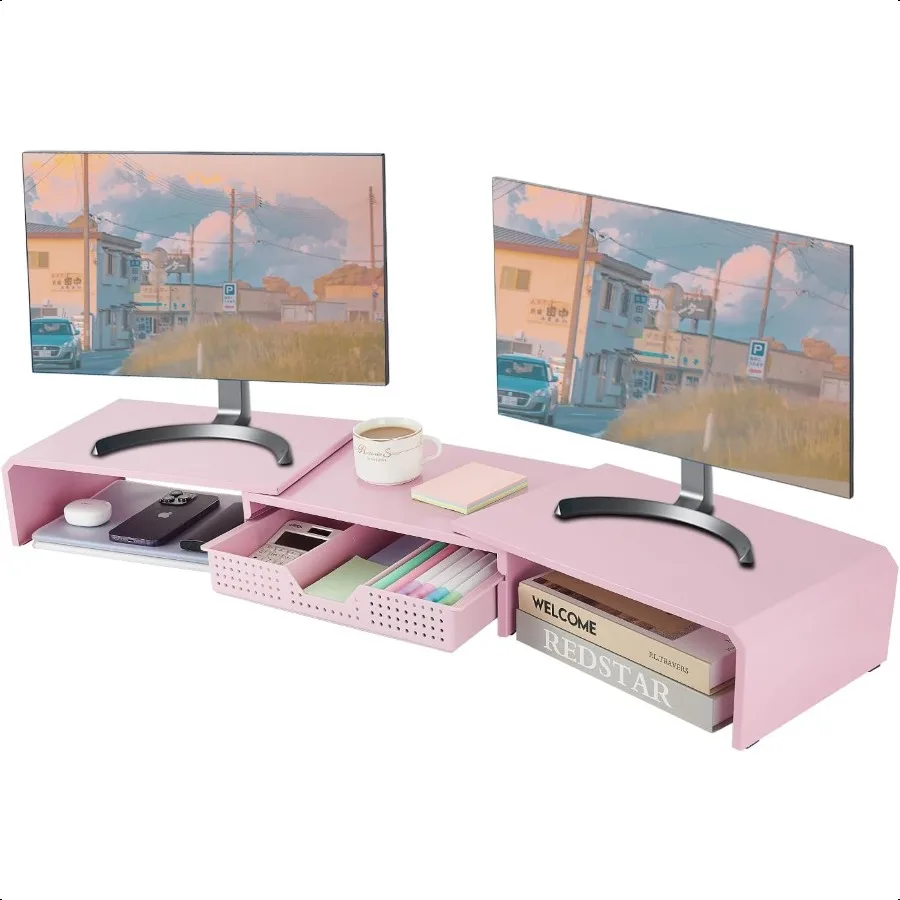 

Dual Monitor Stand Riser with Drawer Desk Organizer and Accories Metal Laptop Stand for Desk Workspace Desktop Stand for Comput