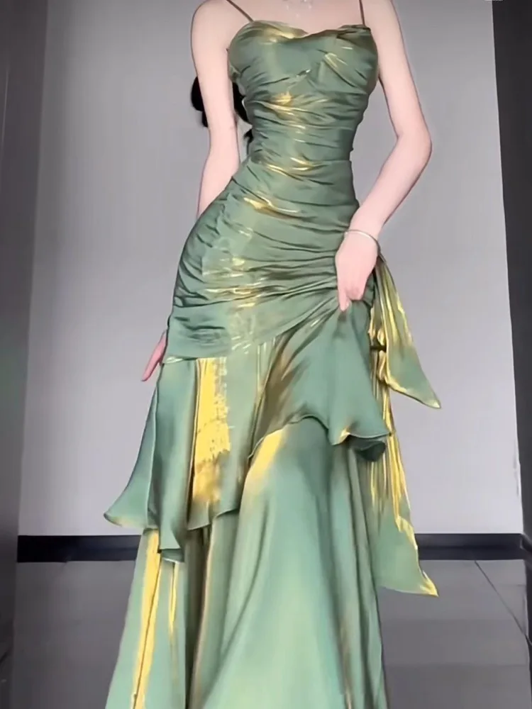 Sukienka damska oversize, zielona, na ramiączkach, seksowna, podkreślająca talię, obcisła, typu rybka, nowa kolekcja lato 2025, sukienki midi, Vestidos De Mujer