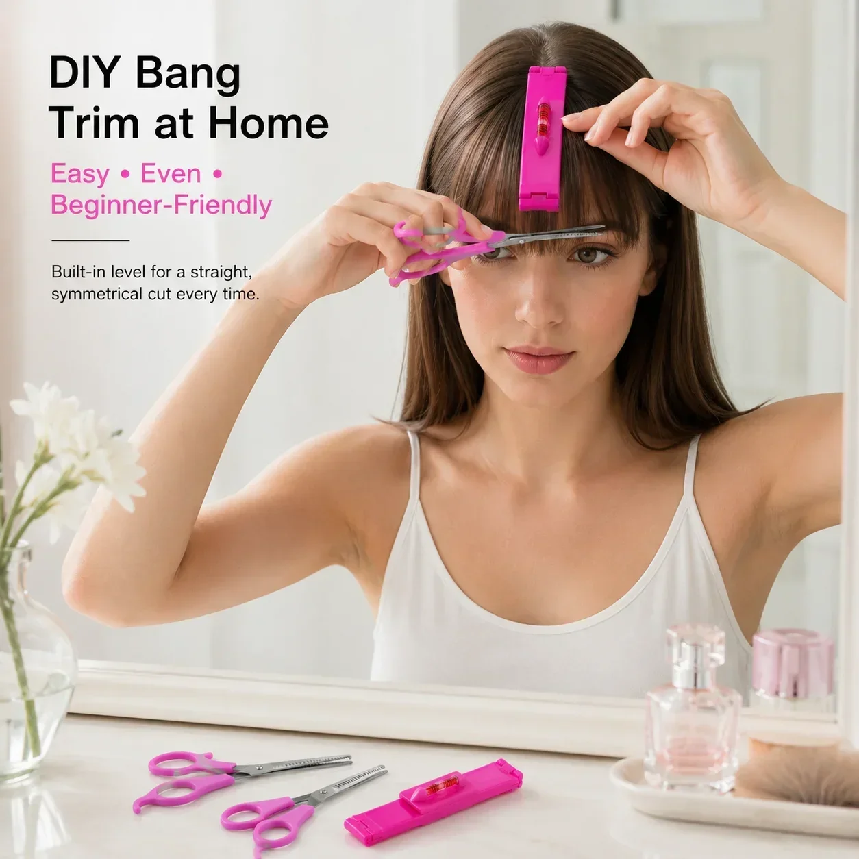 DIY Bangs Cutting Kit 3-Piece Set, Straight & Thinning Shears with Level Clip for Home Hair Trimming