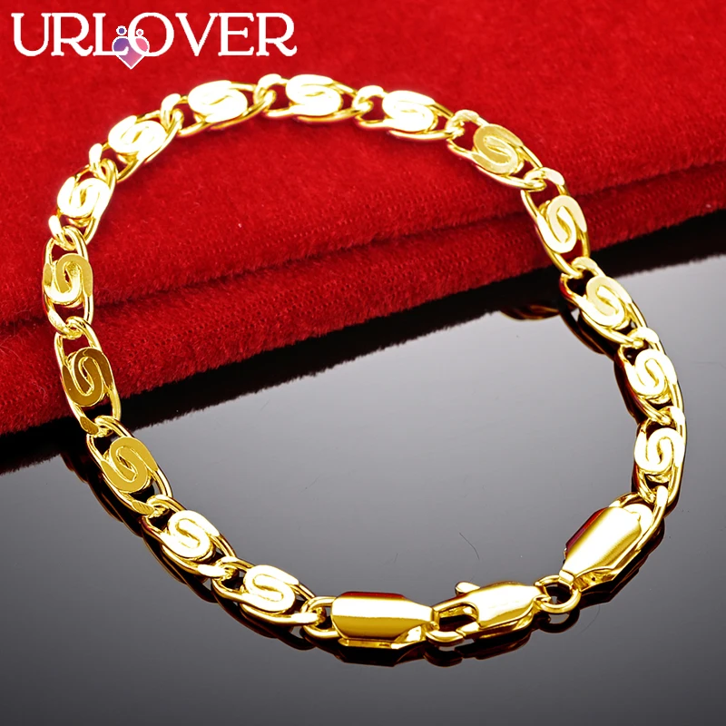 

URLOVER 24K Gold Bracelet For Woman Classic Side Chain Bracelets Fashion Party Wedding Engagement Jewelry Cute Birthday Gifts