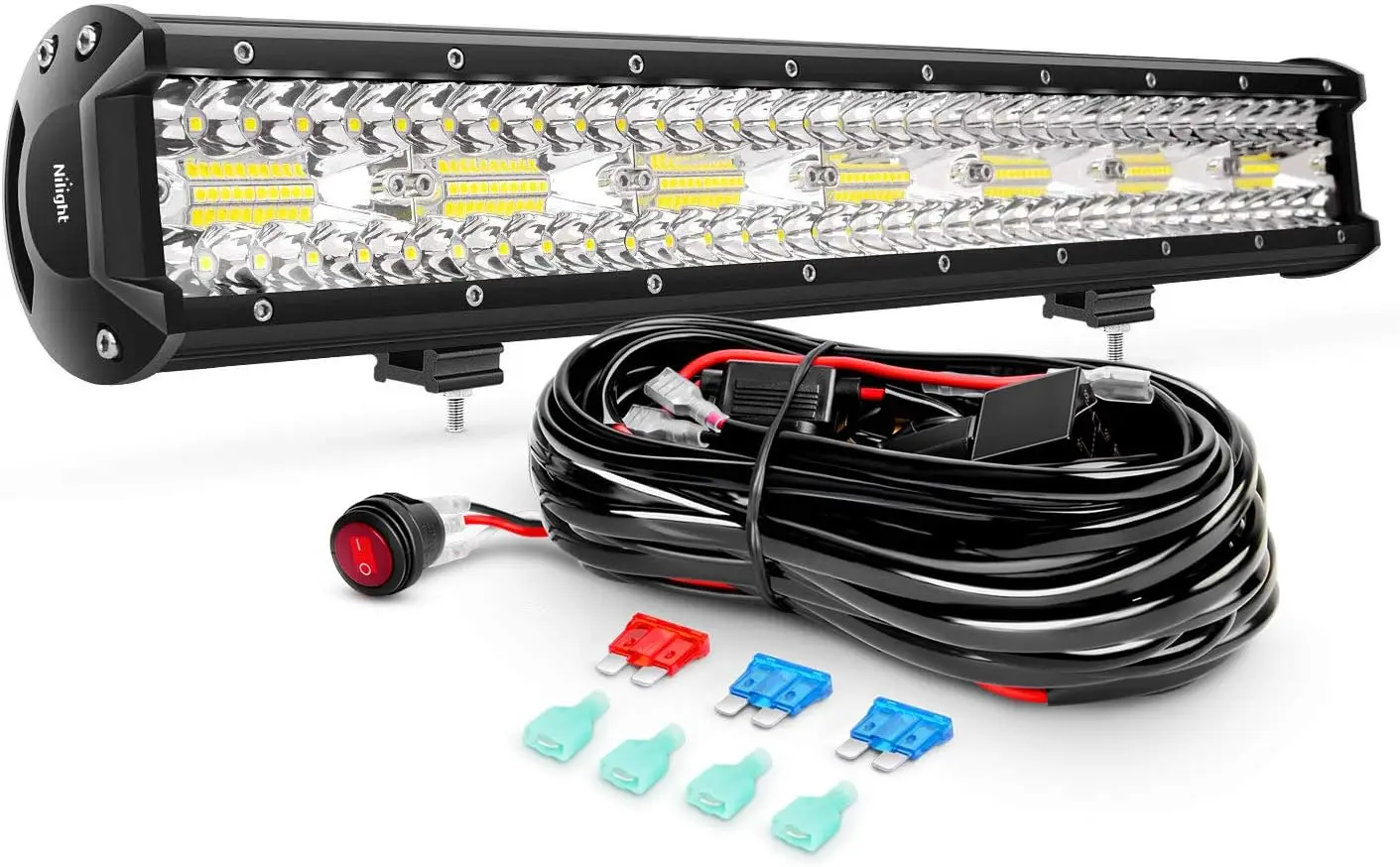 

20 Inch 420W Triple Row Flood Spot Combo LED Light Bar, 42000LM, Heavy Duty Wiring Harness, 2 Years Warranty