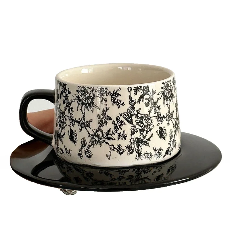 

Medieval ink black butterfly flower coffee cup saucer afternoon tea latte cup niche gift