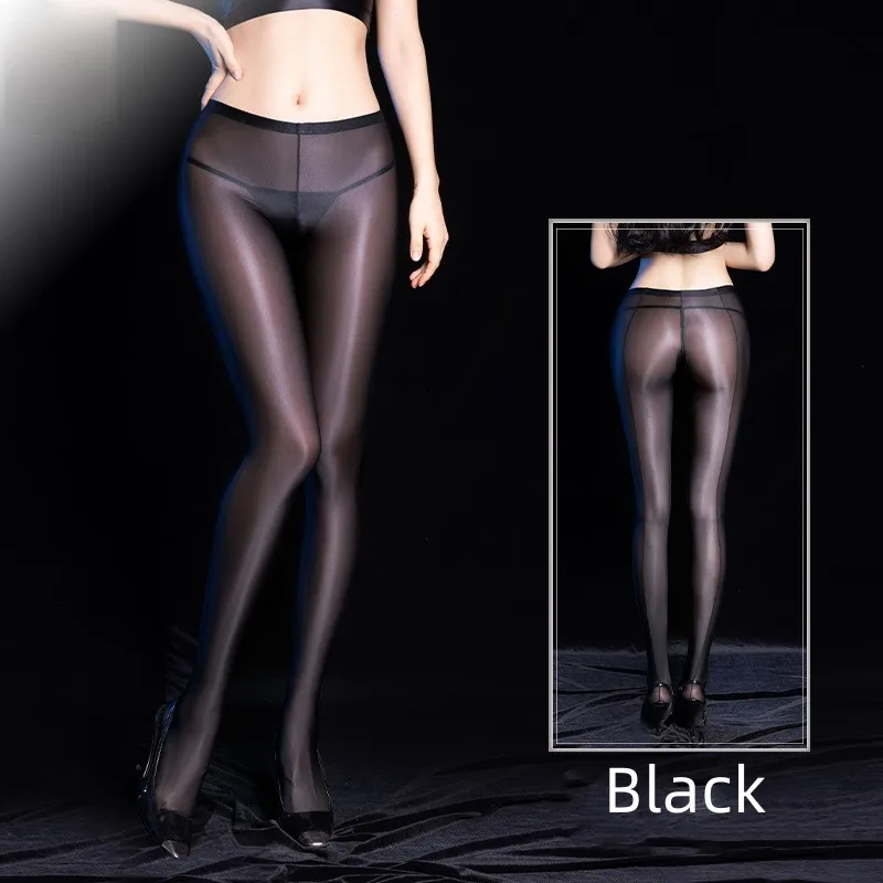 NEW Women Smooth Satin Oil Glossy Pantyhose Hot Thin Sexy Stockings High Elastic Open Crotch Anti-hook Tights Fitness Underwear view 4