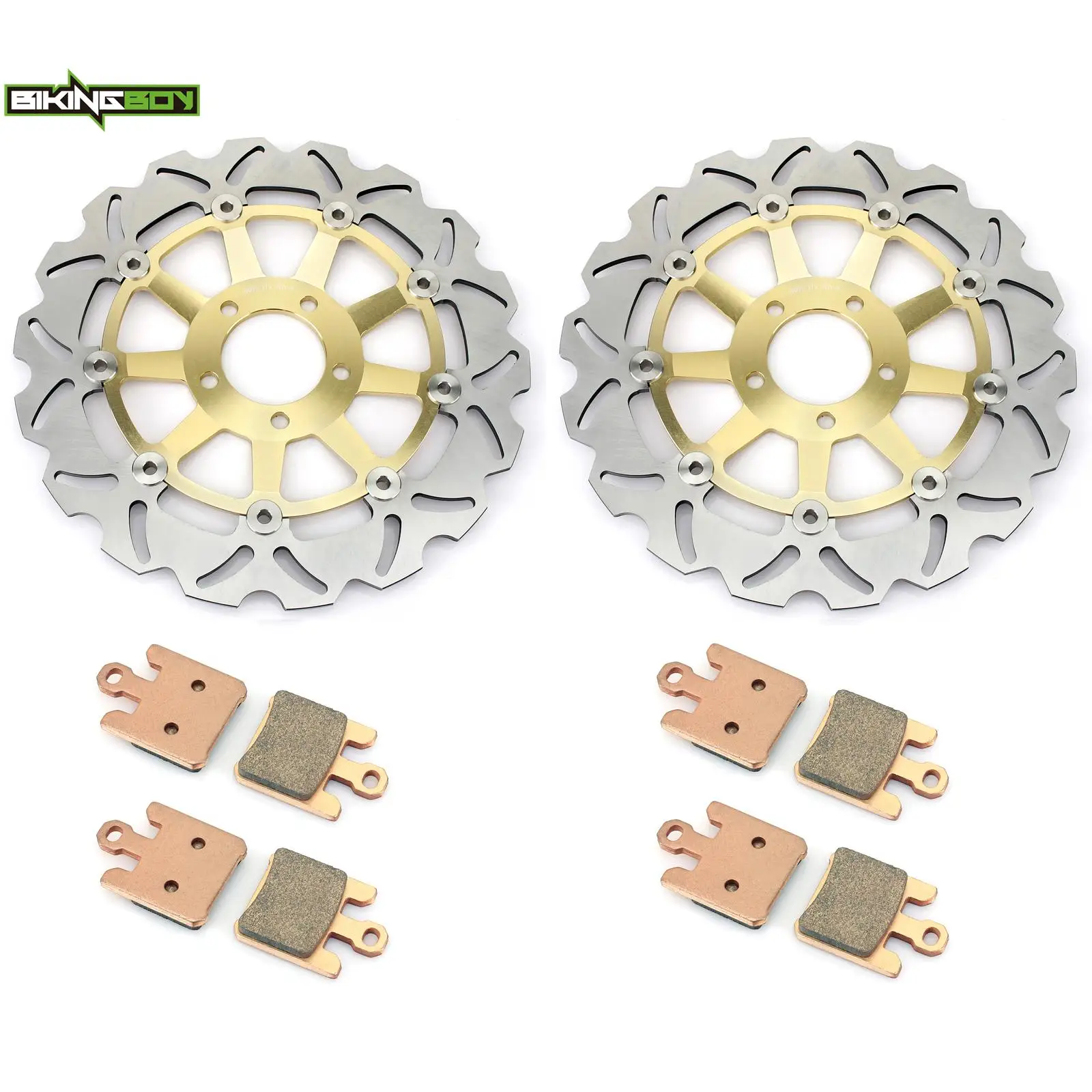 BIKINGBOY Front Brake Discs Rotors Disks + Pads For Kawasaki Ninja ZX12R ZX-12R 00 01 02 03 04 05 06 07 ZX 1200 Stainless Steel view 2