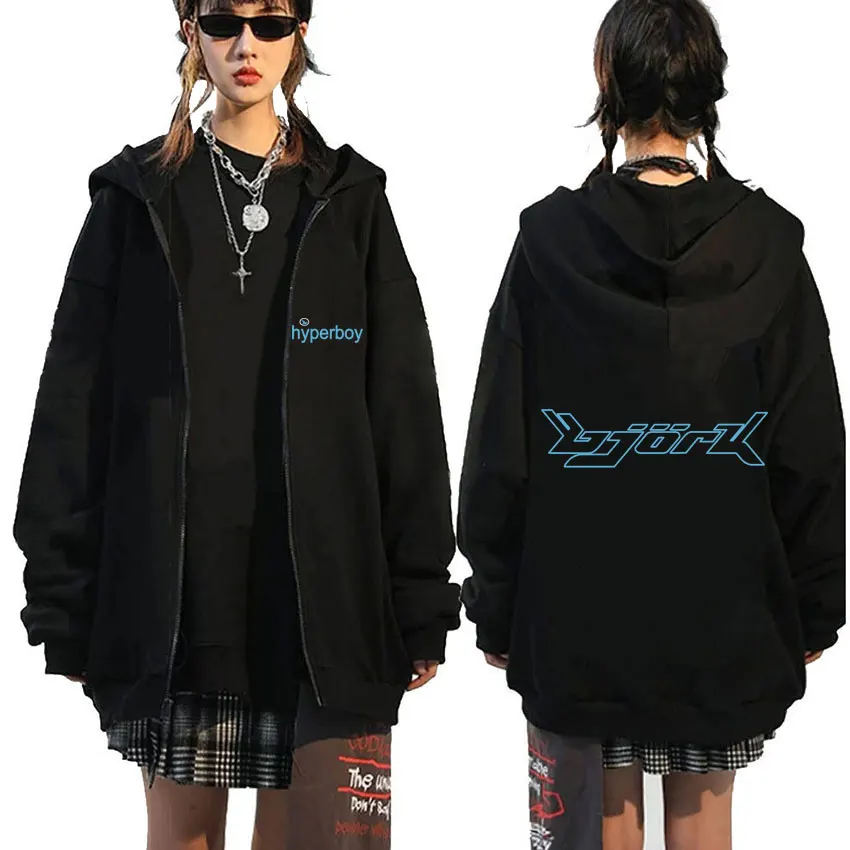 

Singer Bjork Hyperboy Double Sided Print Zipper Hoodie Men Women Casual Oversized Zip Up Jacket Unisex Fahsion Vintage Hoodies