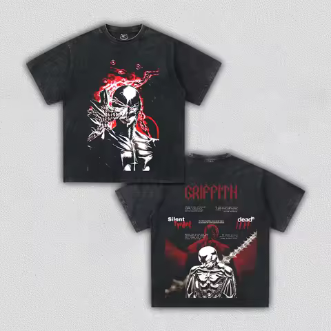 Hot Blooded Anime Manga Berserk Print T-shirt Washed Oversize Y2k Women Men Griffith Graphic Crew Neck Cotton Loose Short Sleeve