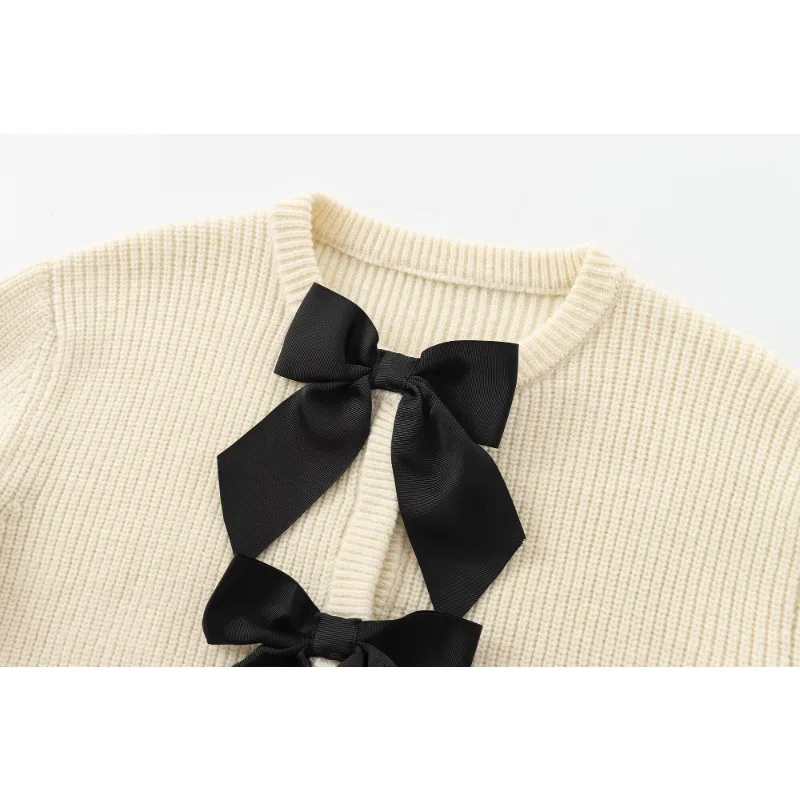 TRAF ZR Knit Cardigan Solid Sweet Bow Cardigans Long Sleeve Sweaters Cardigans for Women Harajuku Vintage Cozy Sweaters