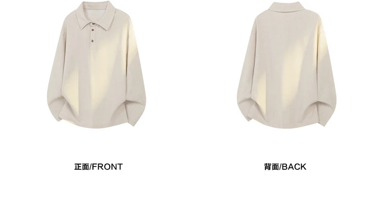 Minimalistisches Streetwear-Langarm-Poloshirt für Herren mit Reverskragen, meliertem Slub-Muster und weichem Material für alltägliche Freizeitaktivitäten. – Detail 7