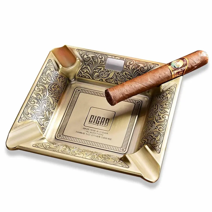 

Ashtray 4 Slots Metal Large Cigarettes Ashtray for Home and Office Gifts for MenYellow