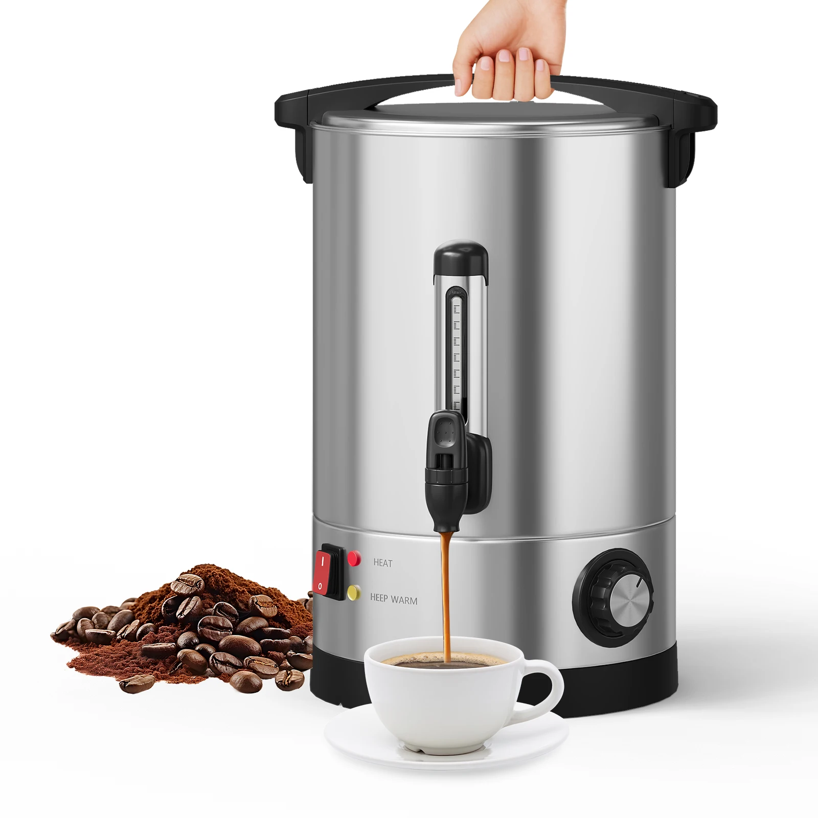 16L Commercial Electric Coffee Urn 304 Food‑Grade Stainless Steel, Auto Keep Warm & Auto Shut‑Off, No‑Drip Spout, Heat‑Resistant Handle, 110 Cups Large Capacity for Party Restaurant Buffet