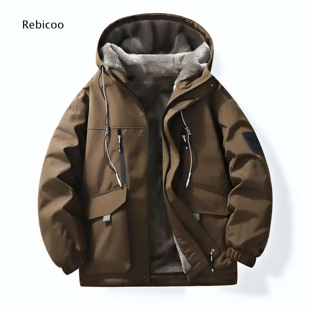 Multi Pocket Hooded Winter Outerwear For Men Fleece Lined Zip Front Jacket For Warm Wearing In Autumn And Winter Daily Scenarios