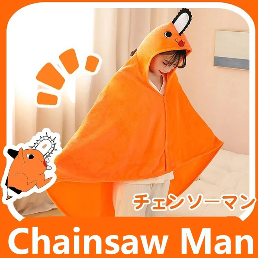 Pochita Blanket Anime Chainsaw Man Pochita Cosplay Cloak Costume Soft Warm Plush Flannel Blanket Cute Pochita Cape Costume