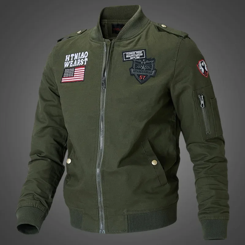 Mens Bomber Pilot Jacket Spring Parkas Army Jackets Military Motorcycle Jacket Cargo Outerwear Air Force Pilot Tactical Coat Man