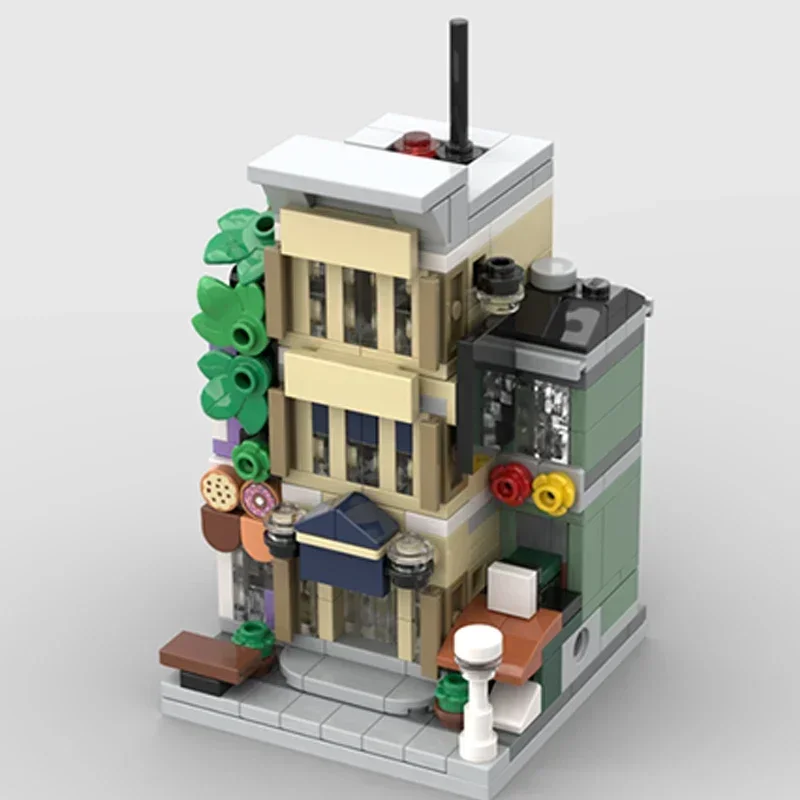 MOC Blocos de Construção Para Crianças, Modular Street View, Delegacia, Tijolos Técnicos, Montagem DIY, Brinquedos De Construção, Presentes De Férias