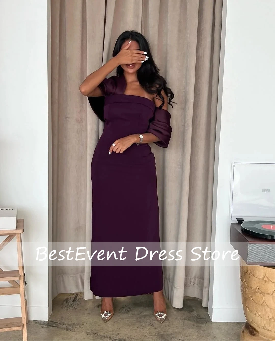 

Purple Off Shoulder Evening Dresses Woman Modern Sheath Floor Length Bridal Party Dresses for Special Occasions Customized Dress