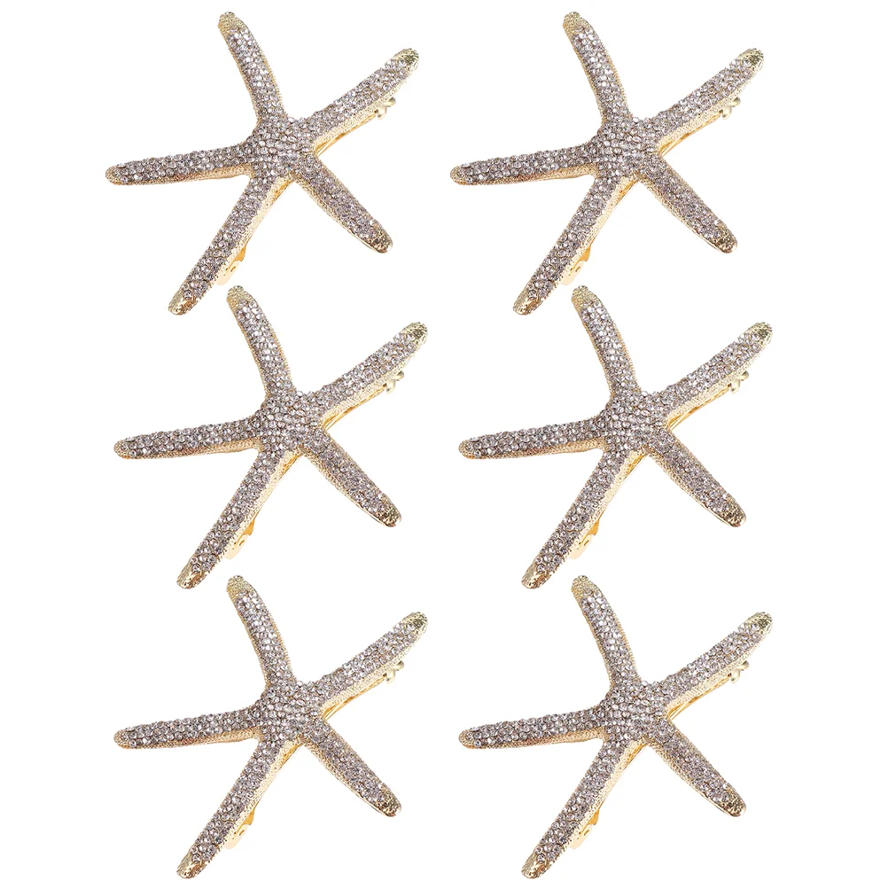 

Clip Rhinestone Starfish Barrettes Child Hairpins Accessories Gold Golden Alloy