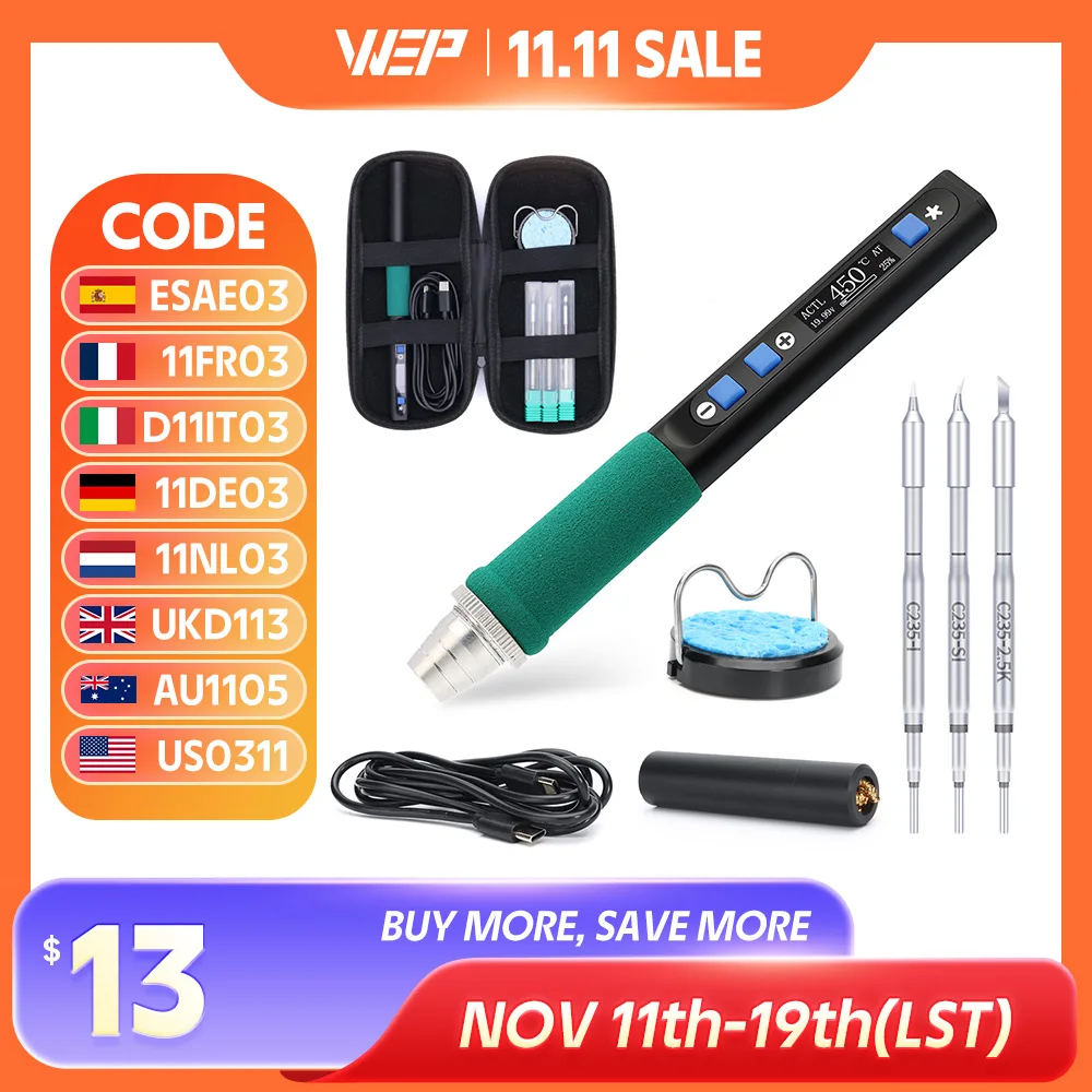 WEP الذكية سبيكة لحام محطة USB تهمة PD 100 واط 60 واط لحام القلم قابل للتعديل درجة حرارة ثابتة لإصلاح هاتف السيارة الصغيرة