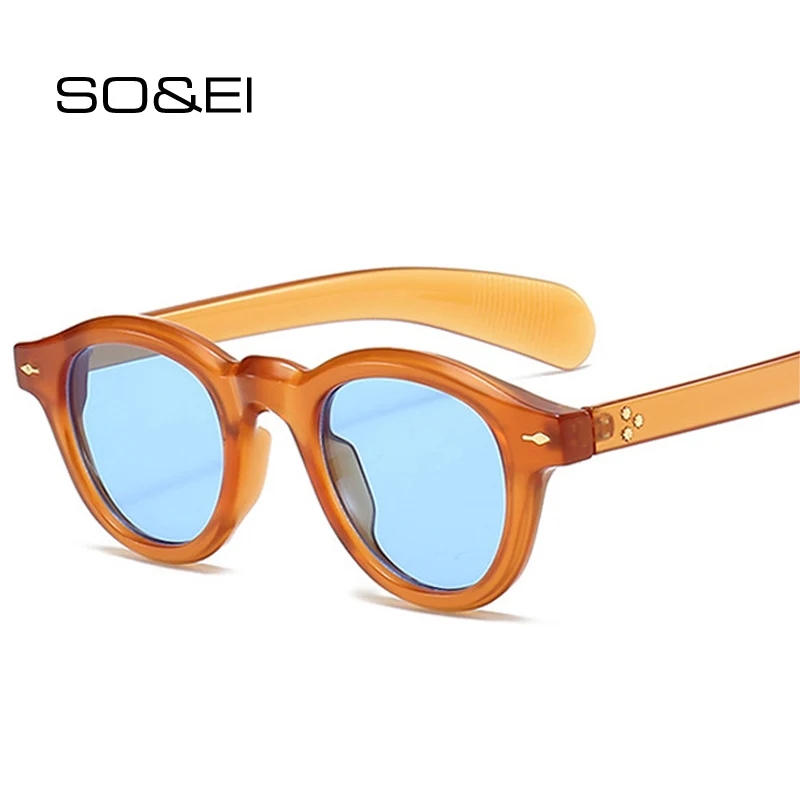 

SO&EI Oval Women Fashion Sunglasses Vintage Blue Green Shades UV400 Trending Men Punk Sun Glasses