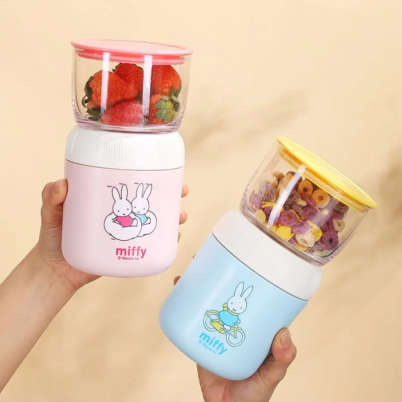 Miffy Kawaii Anime Cartoon Miffy 304 Stainless Steel Covered Double Layer Insulation Fruit Cup Student Essential Large Capacity