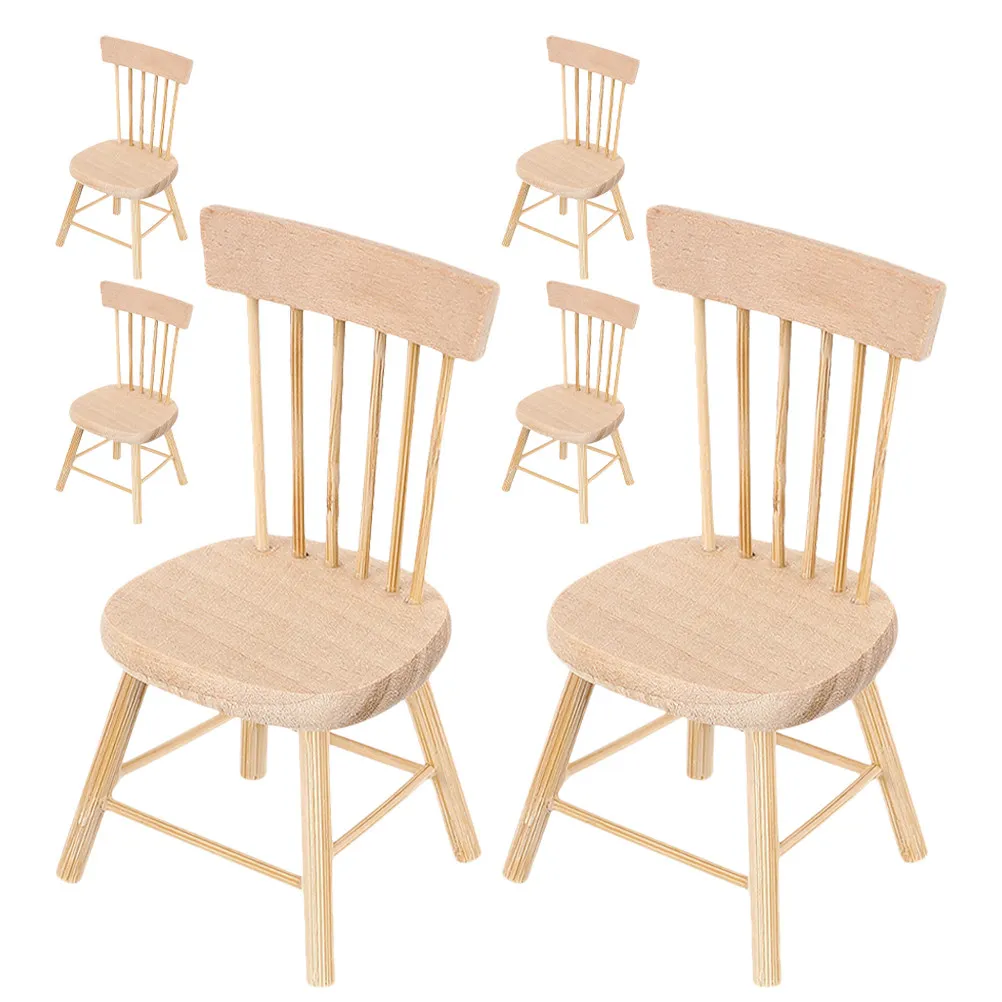 

Набор из 6 миниатюрных деревянных стульев: реалистичная мебель для миниатюрного дома, декоративные маленькие стулья для DIY-проектов