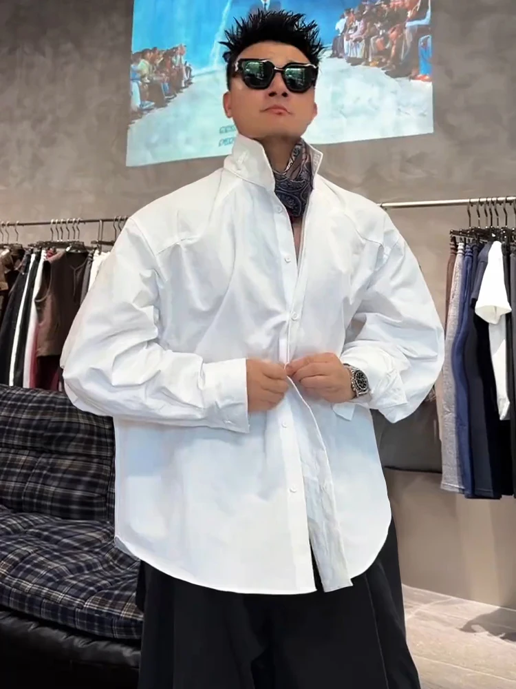 White Casual Loose Long Sleeve Shirt Men's Fashion Simple Style Autumn Youthful Open Cardigan Casual Wear All Seasons