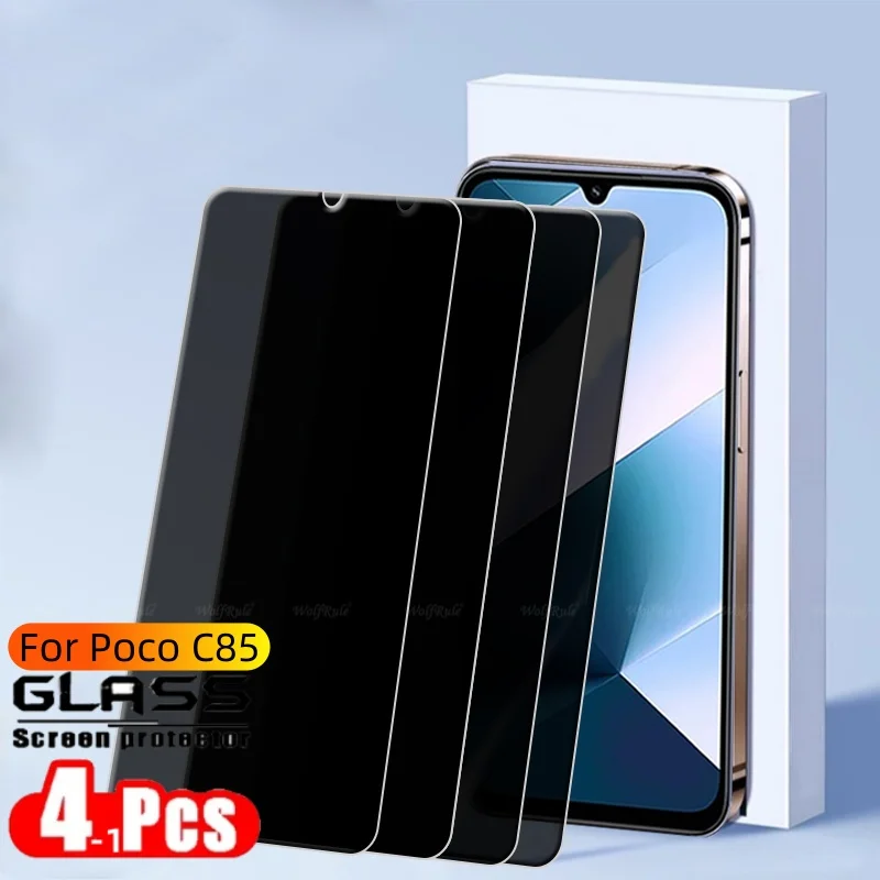 1/2/3/4Pcs For Poco C85 Glass Xiaomi Poco C85 Tempered Glass 9H Phone Protective Privacy Anti-Spy Glue Screen Protector Poco C85