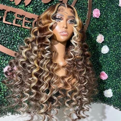 Highlight Loose Deep Wave 13x6 Lace Front Wig Human Hair Brazilian 13x4 Ombre blonde with Brown Human Hair Water Wave Curly Wigs