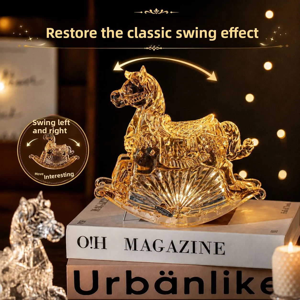 Crystal texture music box, big rocking horse decoration, money ornament soon, birthday gift Qixi Festival