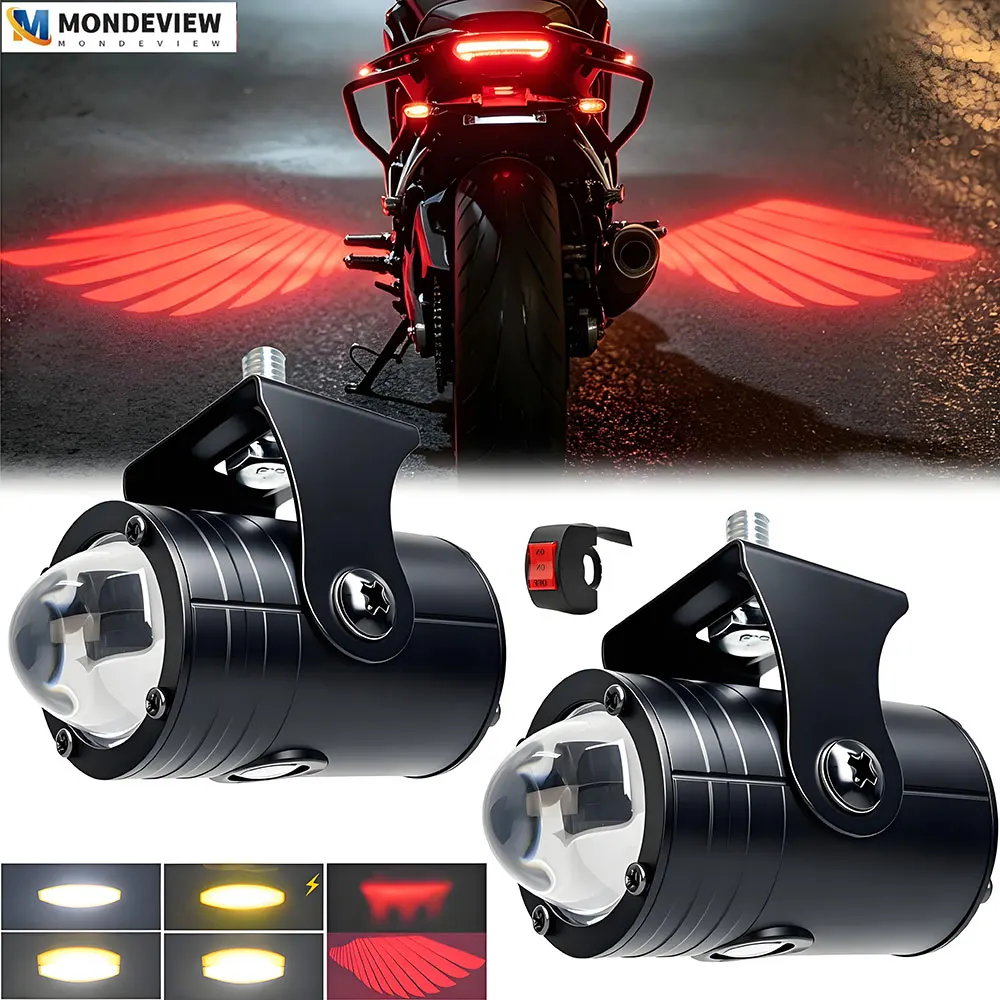 Motorcycle Light Auxiliary Angel's Wings Spotlight Driving Lights Protector Red 6000K for ATV Truck Dirt Bike SUV UTV