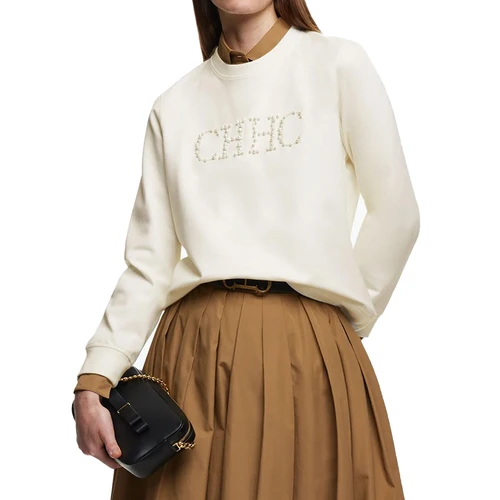 Imagen 1 del producto CHCH-Sudadera con capucha para mujer, Top sencillo con bordado de perlas, sudadera holgada de manga larga Beige, novedad de 2024