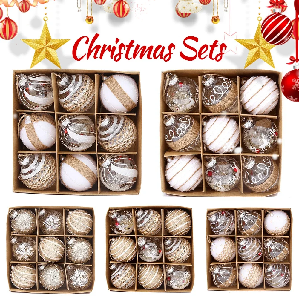 Nuovissime palline di Natale Decor 2024 8CM 9PCS Decorazioni per l'albero di Natale per le vacanze Ornamenti appesi Set per feste