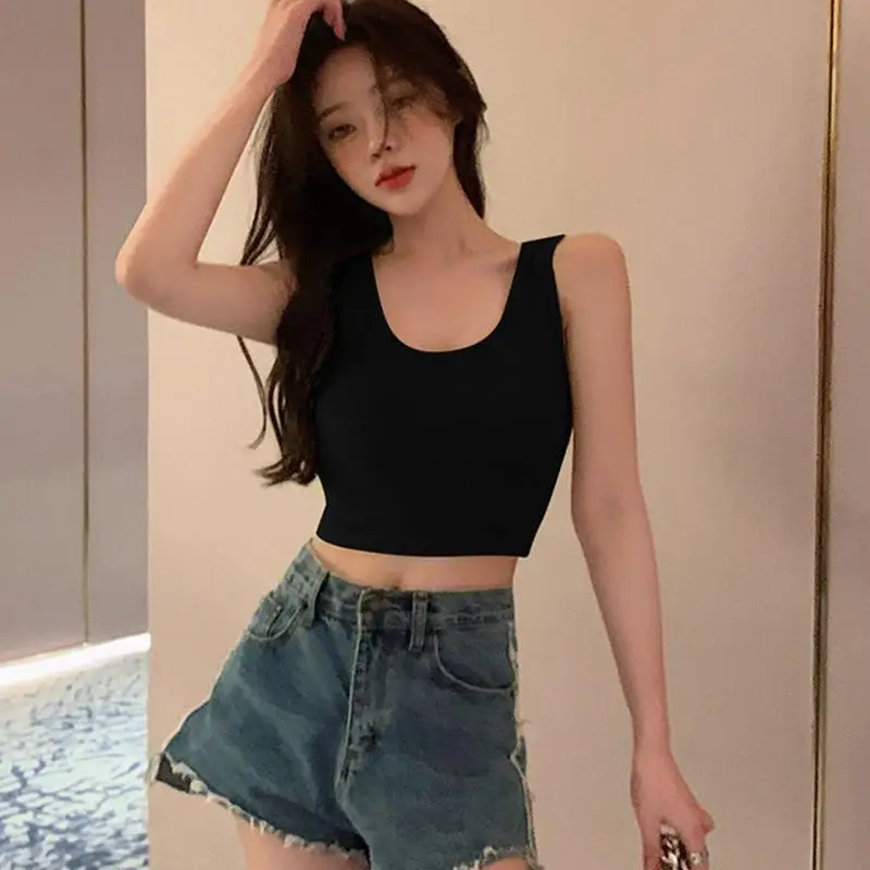 Новый женский белый жилет-бретелька, модный костюм, внутренний слой, нижний слой, внешний слой, H-образный широкополосный повседневный черный топ