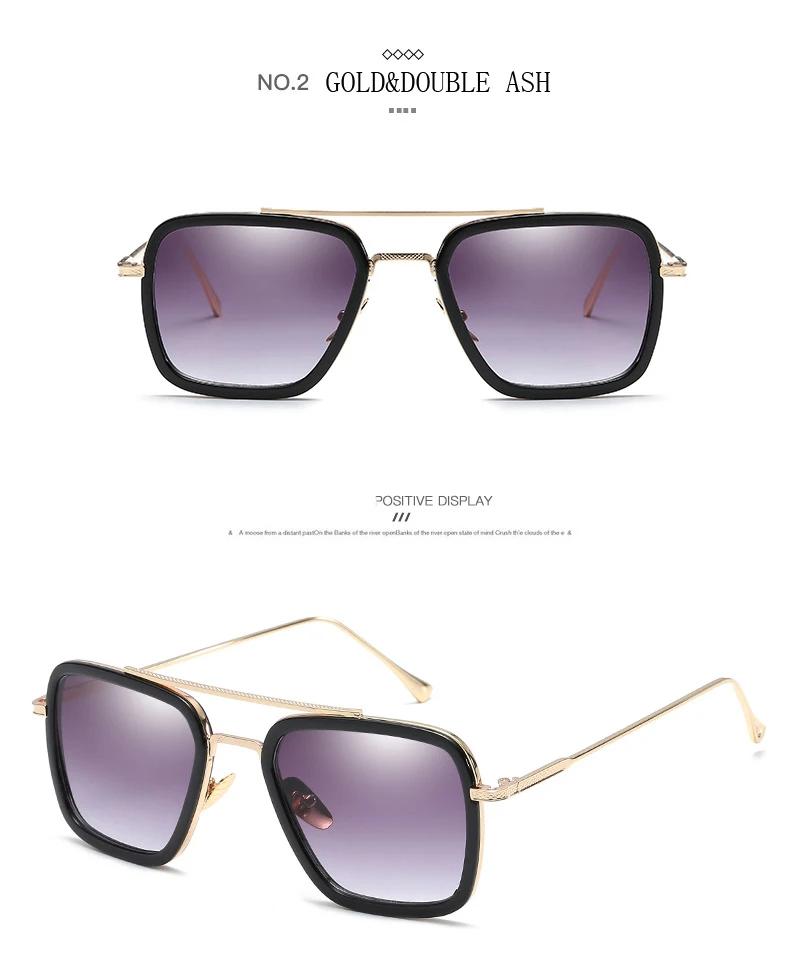 Modische Avengers Tony Stark Flugstil-Sonnenbrille Eckige Edith-Sonnenbrille – Detail 9