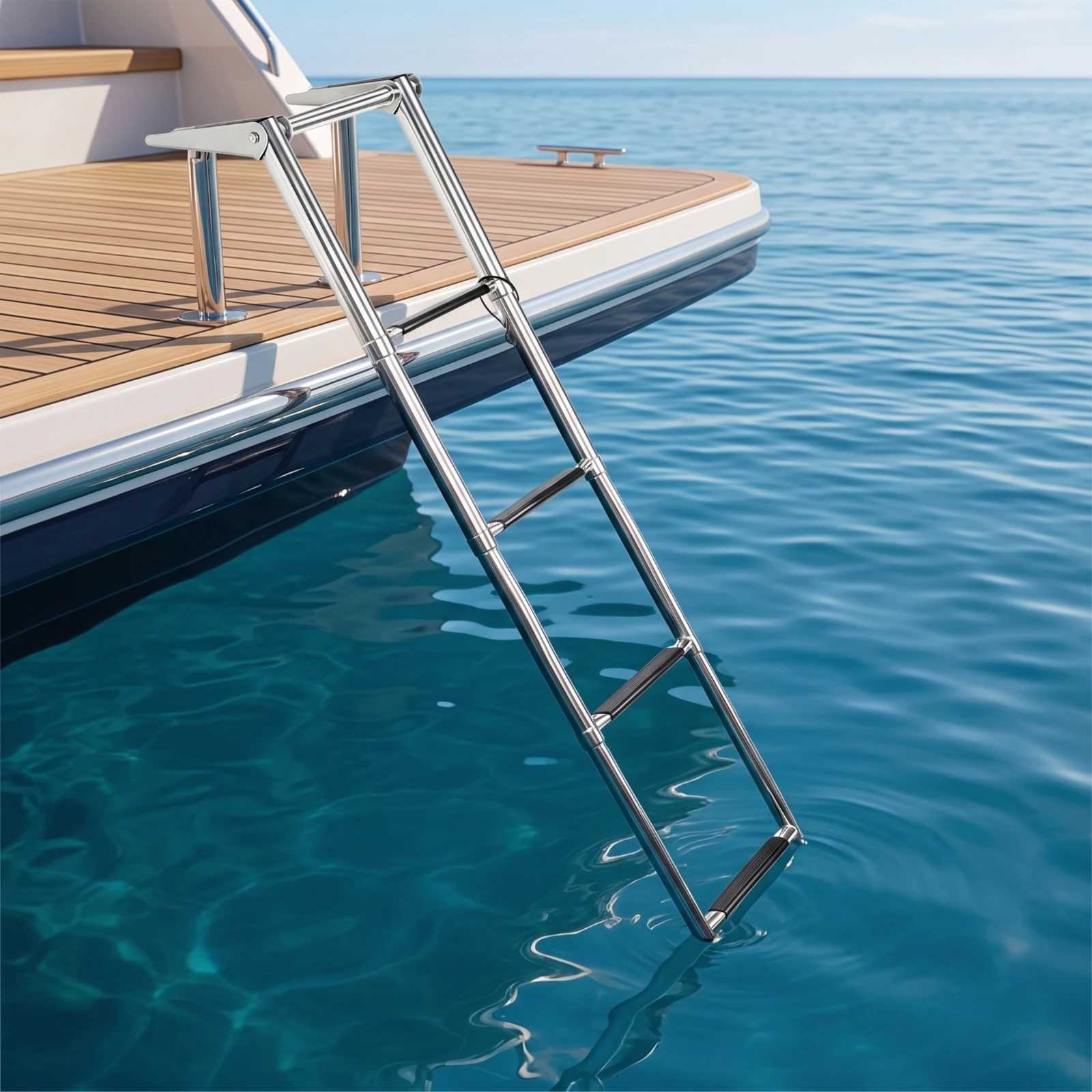 Telescoping Boat Ladder Marine-Grade Telescopic Boat Ladder Foldable Compact for Yacht Owners, Boats, Yachts