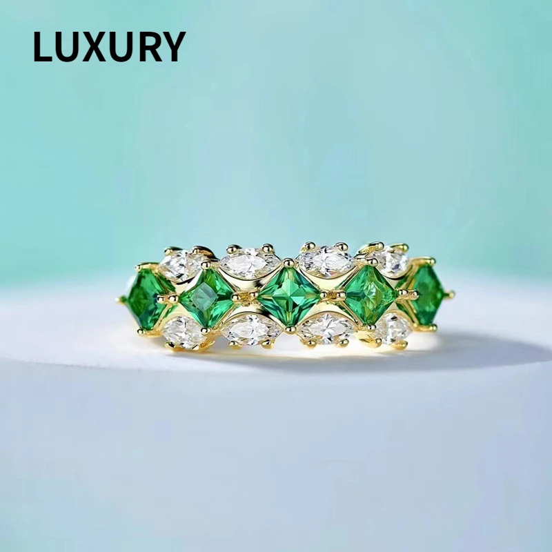 

Luxury Women Wedding Engagement 18K Gold Rings High Carbon Diamond Horse Eye Stone Rings Party Birthday Gifts Charm Jewelry