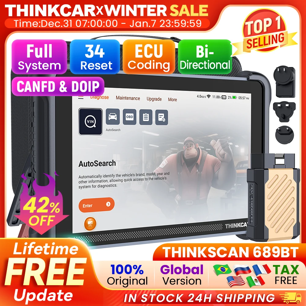 THINKCAR THINKSCAN 689BT CANFD DOIP Bi-directional ECU Coding Professional Car Diagnostic Tool 34 Reset Full System Obd2 Scanner