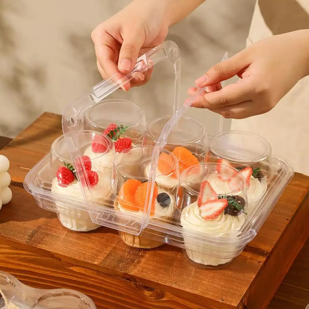 10Pcs Clear Cupcake Holders With Handle Lid Cupcake Transport Rack Reusable Cake Carriers For Packaging 6 Slot Mini Desserts Box