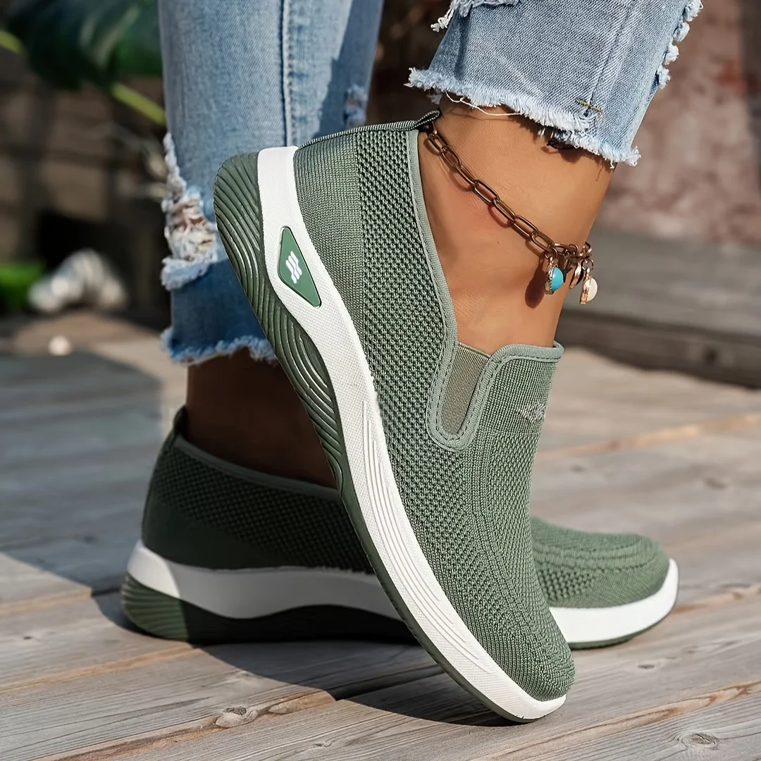 New Women's Solid Color Casual Work Sneakers, Breathable Lightweight Soft Sole Non Slip Comfortable Walking Shoes Ladies