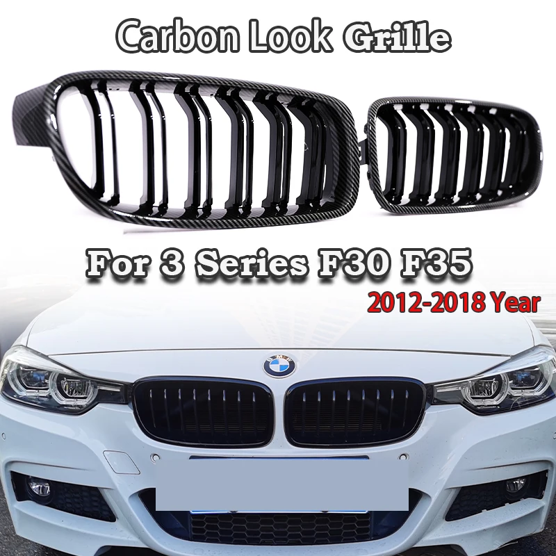 Dual Slat Kidney Grille For 3 Series F30 2012-2018 Gloss Black Matte Carbon Fiber M Color Germany Style Front Grill