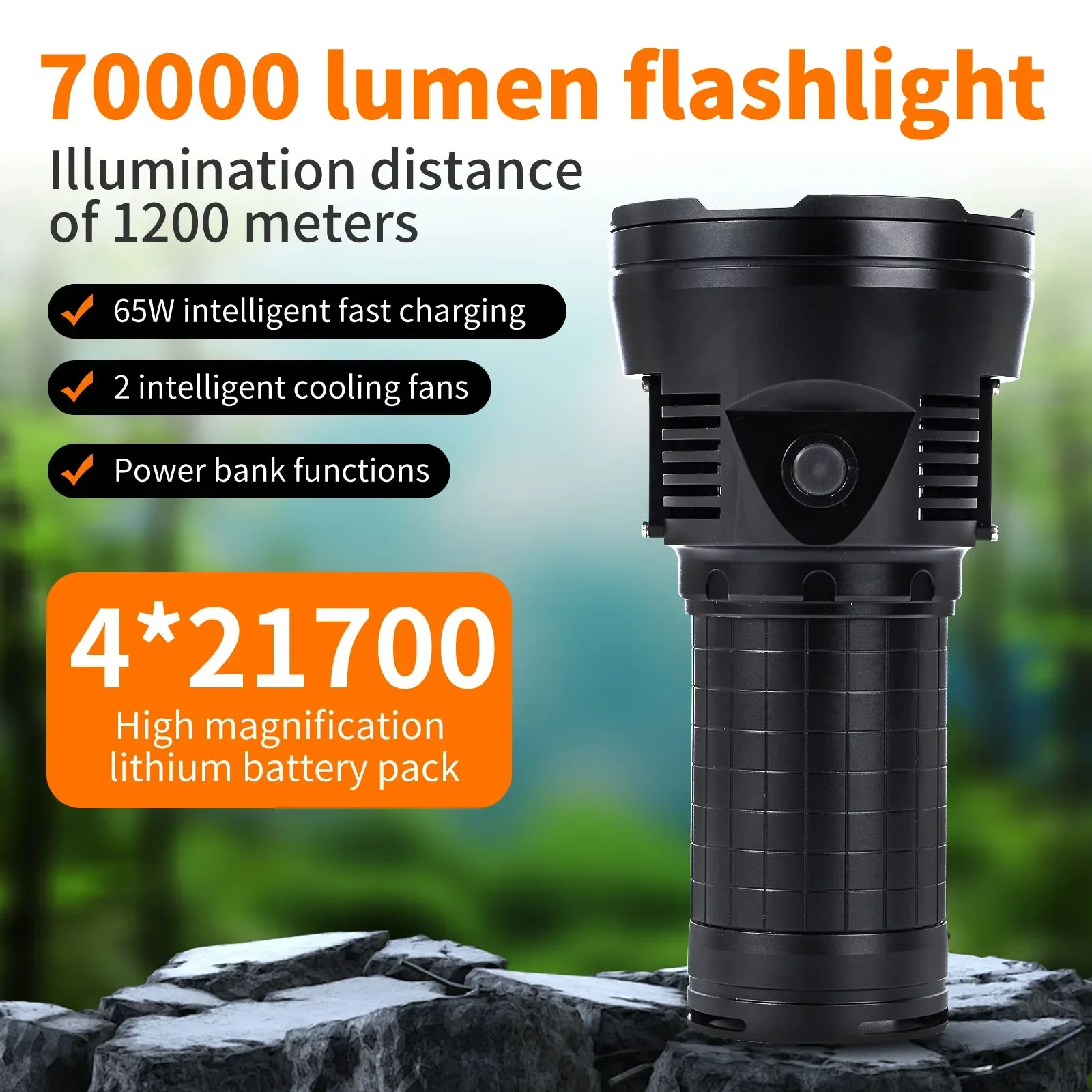 003 2024 Super Powerful Aluminum Alloy LED Flashlight 70000lm USB C Rechargeable 21700 Super Throw Handheld Torch
