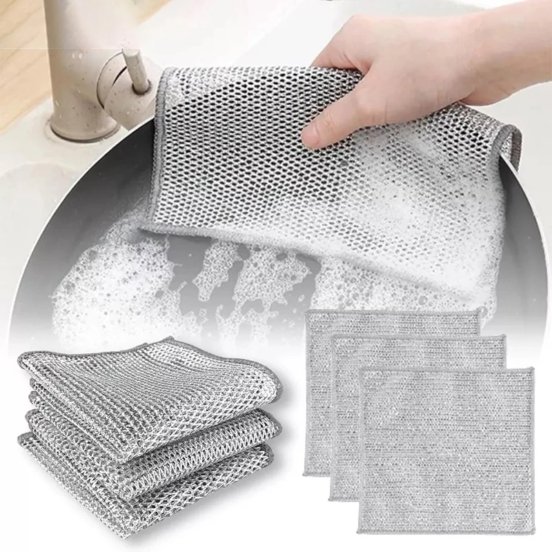 Paños de alambre multiusos para platos, toallas de té de alambre, limpia platos de alambre húmedo y seco, resistente a los arañazos, 5/10/20 piezas