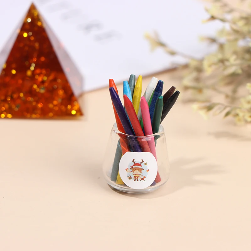 1 ensemble de Crayons de couleur miniatures pour maison de poupée (1 bouteille + 12 Crayons) 1/12 Mini papeterie, accessoires de décoration pour maison de poupée