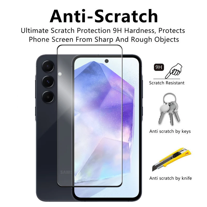 For Samsung Galaxy A55 5G Glass For Samsung A05s A05 A15 A25 A35 A55 Tempered Glass 2.5D Full Cover Glue Screen Protector Film