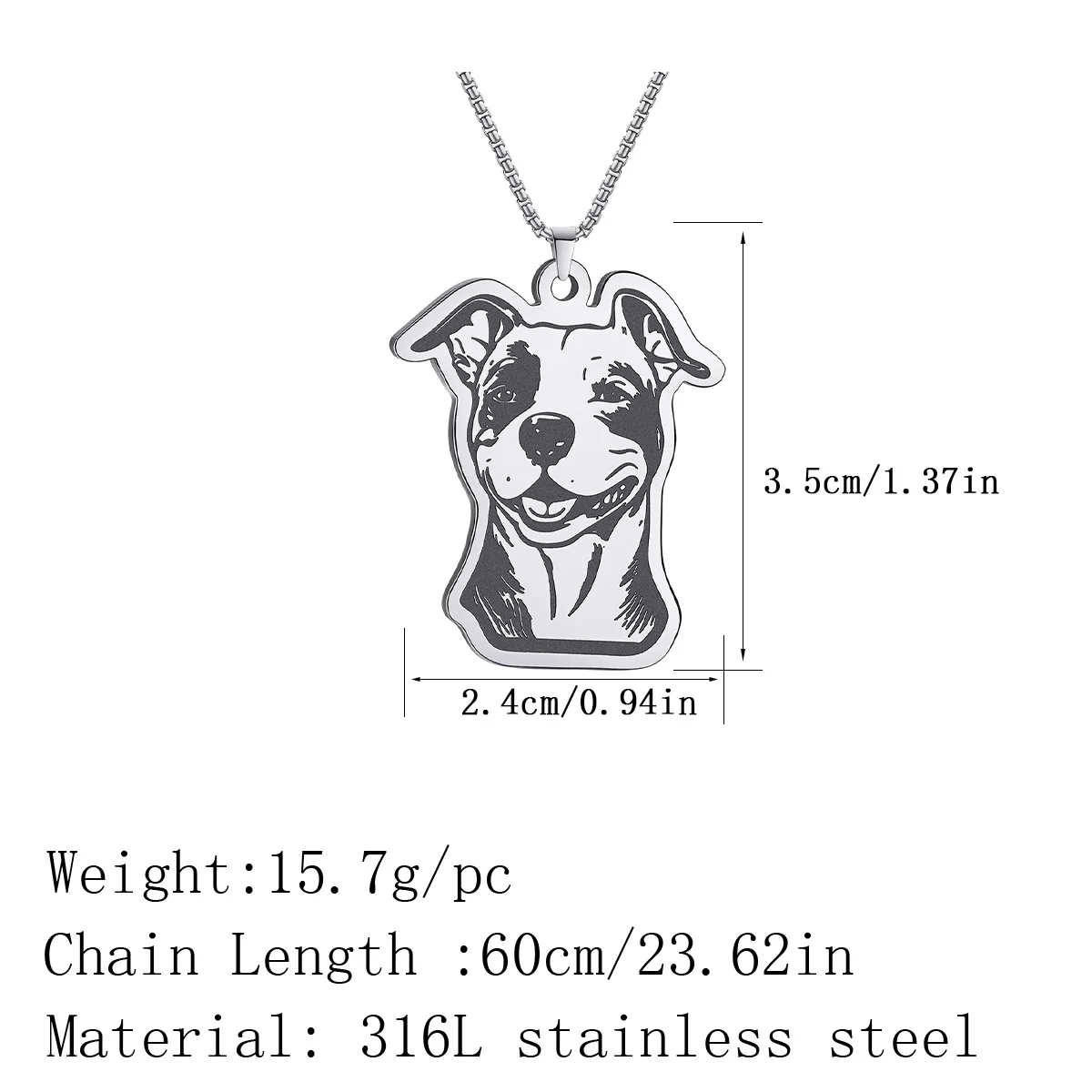 CHENGXUN Amstaff Cute Pendant Necklace Stainless Steel Animal Necklaces for Women Men Birthday Party Gift