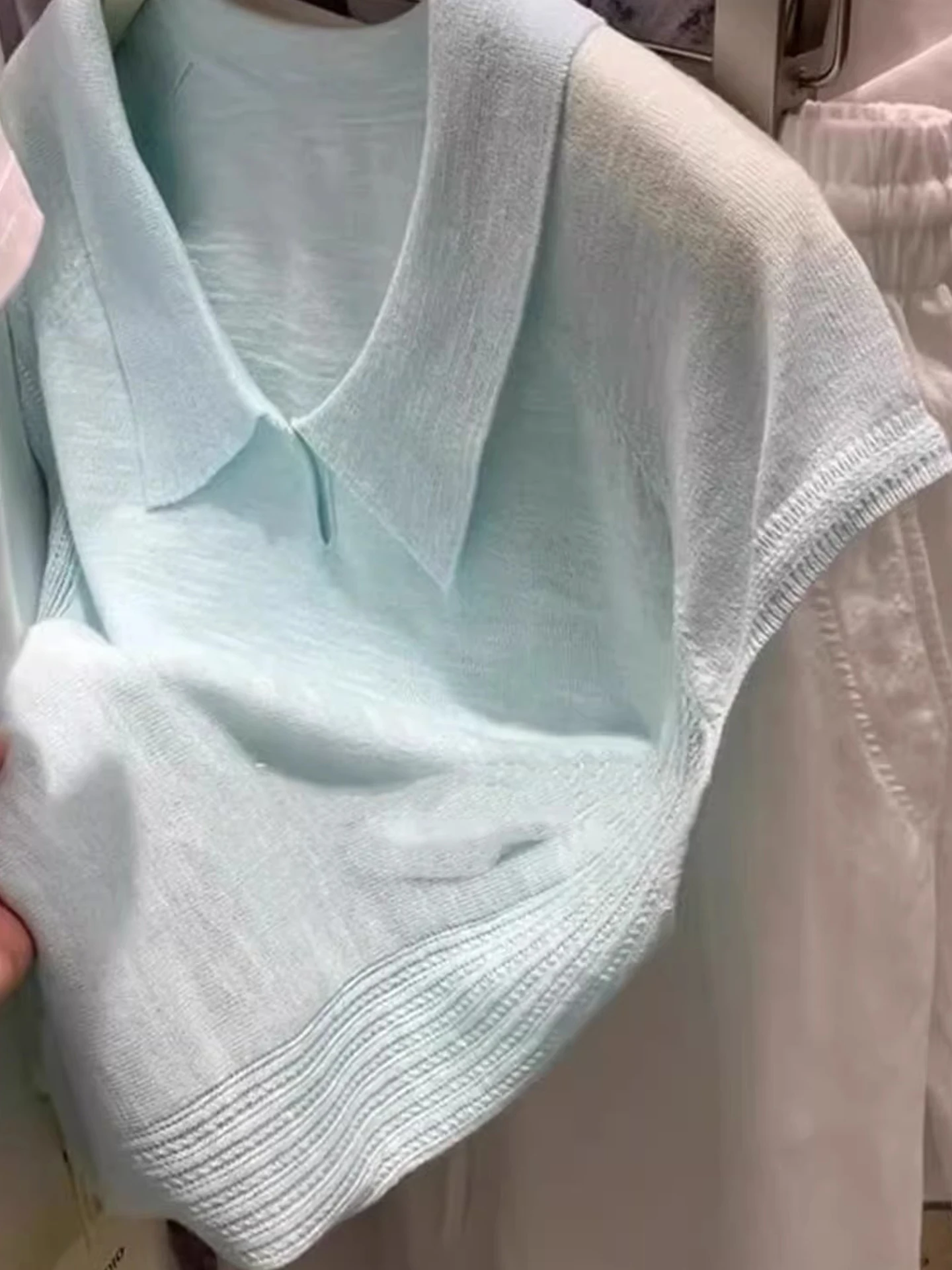 الصيف الحرير الجليد محبوك ort Sve تي شيرت لون نقي الجلد ودية البلوز Ne Faionable الكورية Sle المرأة الأعلى