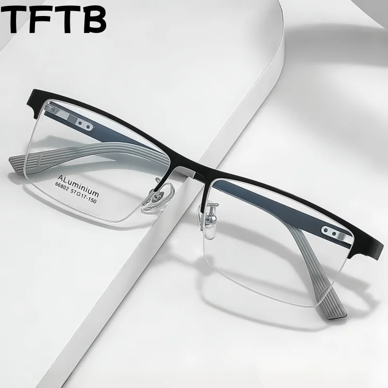 

TFTB Ultra-light Business Men's Half-frame Glasses Stylish Square Mature Optical Prescription Big Size Eyeglasses Frame 66802