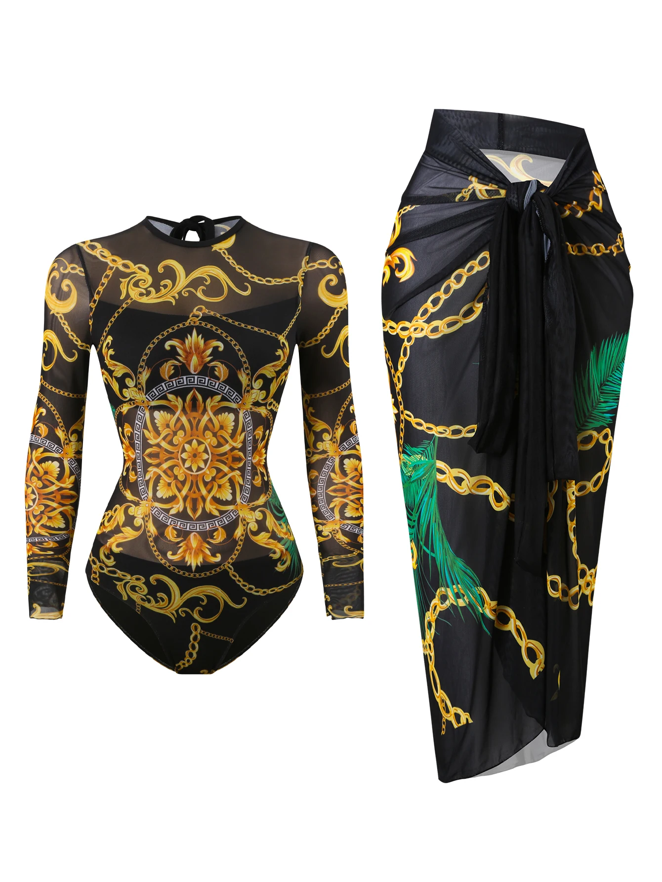 2026 impresso malha maiô uma peça & vestido de praia mangas compridas banho feminino natação terno acolchoado beachwear