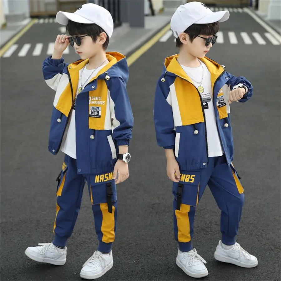 Boys Clothing Suits Sweatshirts +Pants Coat Spring Autumn Kids Teenagers Outwear High Quality Coat Kids Cotton Tracksuit Sport S