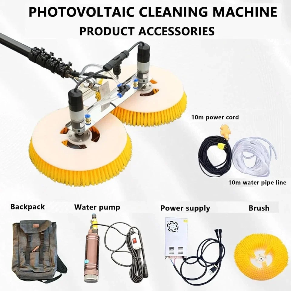 Double Head Brushless Industrial Solar Panel Cleaning Machine Retractable Photovoltaic Panels Cleaner Brush for Efficiency